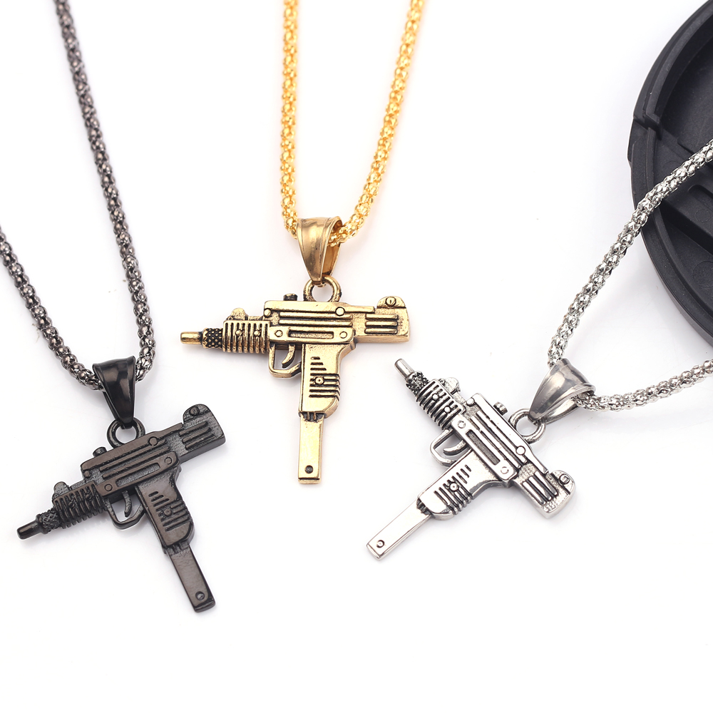 Men Accessories Pendant - Kalung Liontin Senapan Mesin Uzi Punk