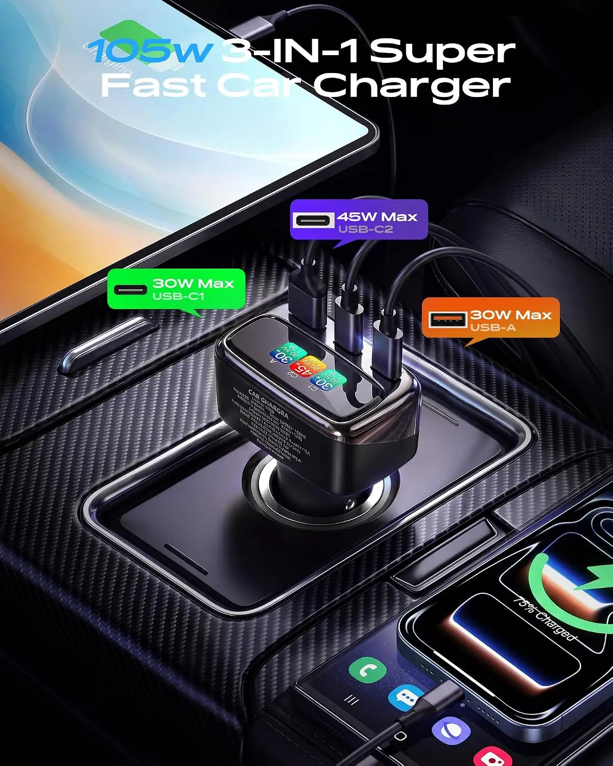 Pengisi Daya Mobil USB C 105W  - Men Accessories To Gift ulasan dan harga